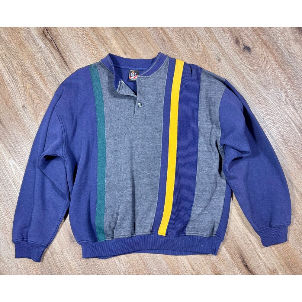 Vintage USA Olympics Colorblock Henley Sweatshirt Pullover Retro 90s Men’s L XL